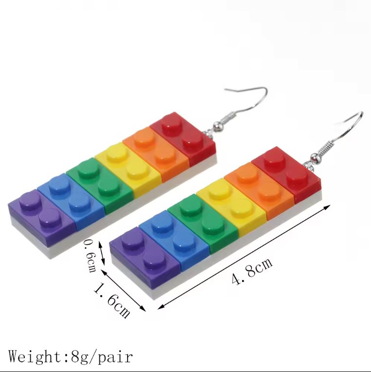 Building Blocks Rainbow Earrings - Colourful and Playful Fashion Statement - Rebellious Unicorns