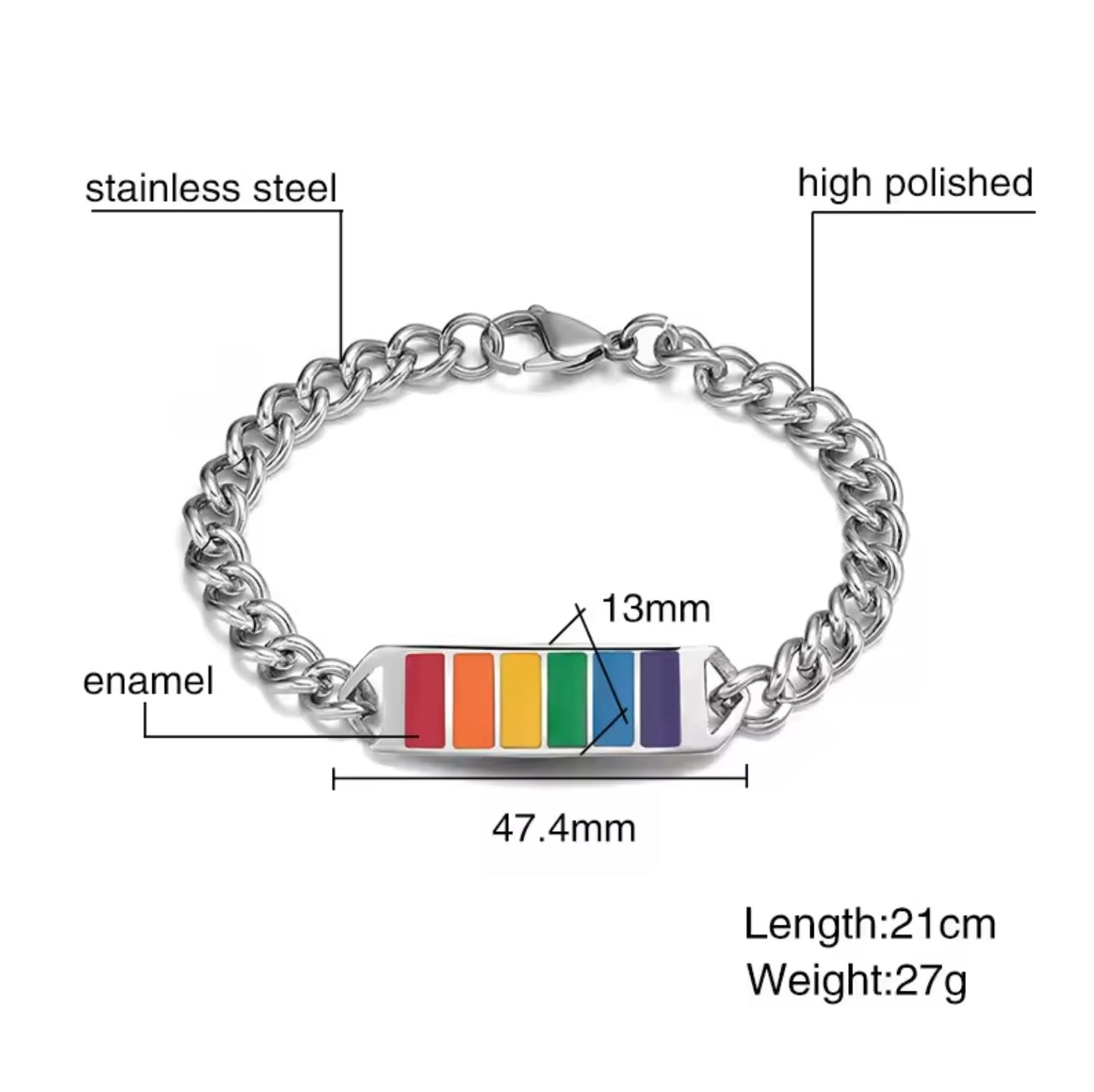 Stainless Steel Link Bracelet with Rainbow Pendant - Rebellious Unicorns